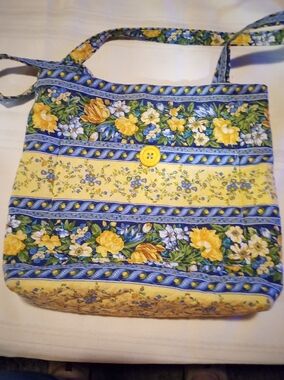 Floral Yellow and Blue Crossbody Tote With Matching Change Purse